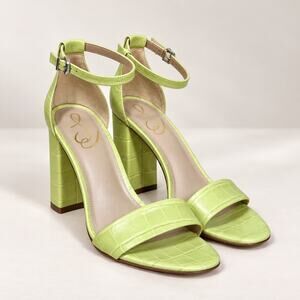Sam Edelman Yaro Womens 8.5M Kiwi Green Croc Embossed Block Heel Sandals